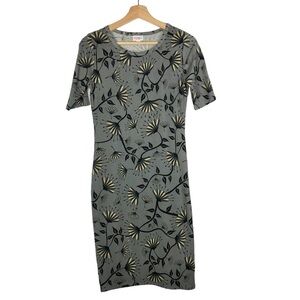 Lularoe Julia Gray Floral Short Sleeve Bodycon Midi Dress XS